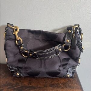 COACH Carly Signature Large Hobo Bag - Black Jacquard & Leather #10619